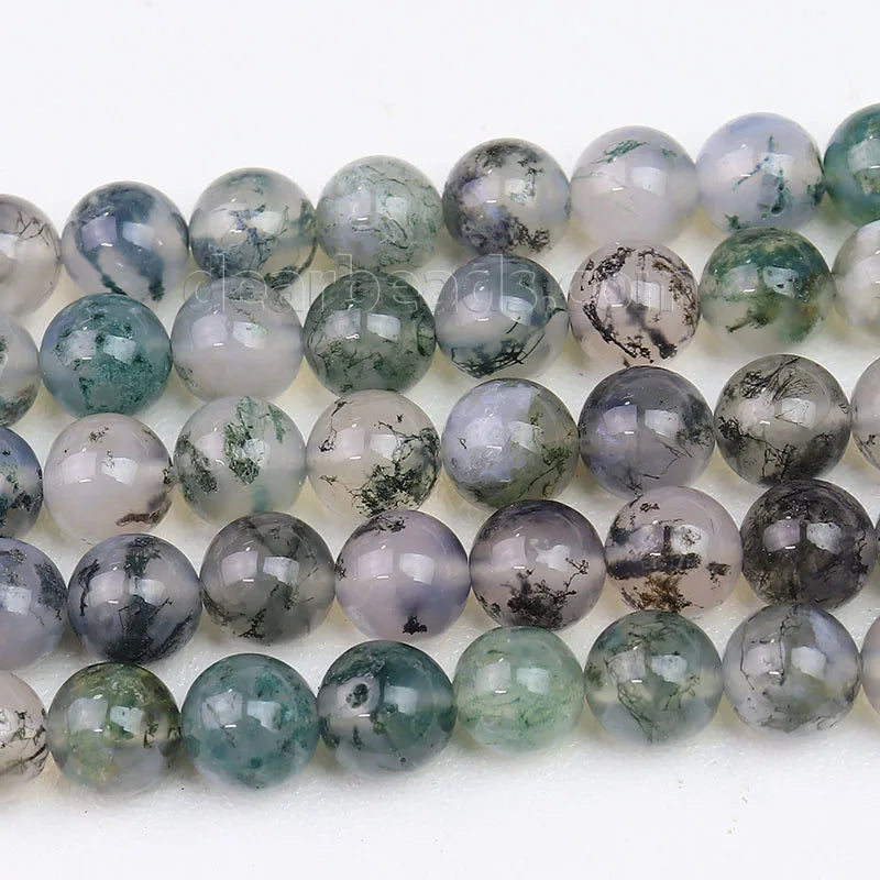 100% Natural Green Moss Agate 5A Loose Stone Beads for DIY Jewelry Making 6mm 8mm 10mm 12mm