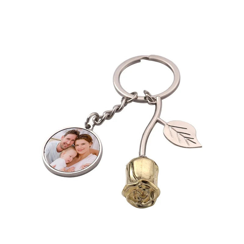 Factory Wholesale Custom Keychain Mother's Day Charm Keychain Sublimation Rose Metal Keychains