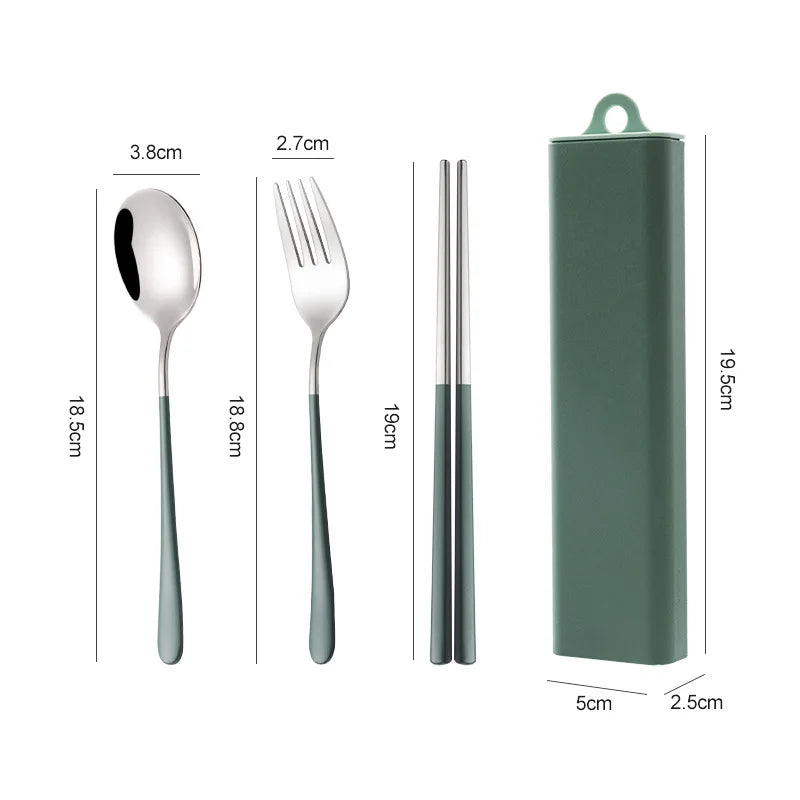 Portable Stainless Steel 304 Cutlery Set Kids Travel Camping Tableware Including Chopsticks Fork Spoon Service Sets Case