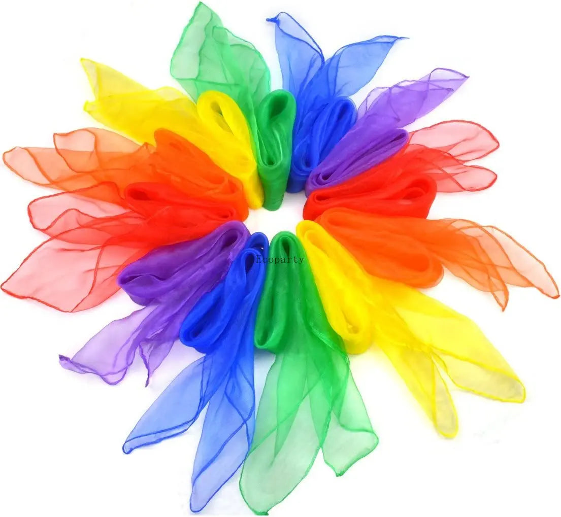 Wholesales Neon Green Hot pink Square Juggle Soft Silk Tulle Dance Props Bright Colors Juggle Scarves for Preschool 20 Colors