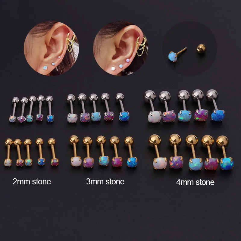 INS 20G Stainless Steel Piercing Small Earrings 2/3/4mm Mini Opal Stone Stud Earrings for Women