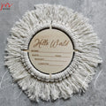 Customized Handmade White Wood Photo Props Tassel Milestone Cards Baby Birth Announcement 3mm Thickness 10cm Size