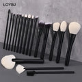 18pcs Animal Goat Hair Multi-Style Makeup Brushes Set Wood Handle Professional Korean Face Blush Foundation Concealer Fan Brush