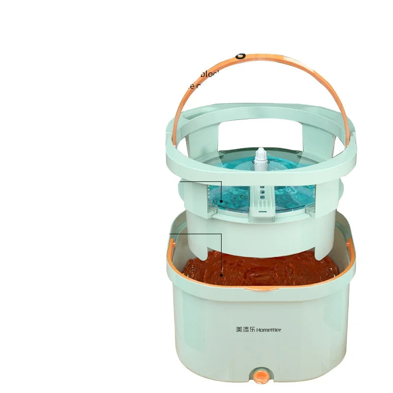 Hand Free Wash 360 Spin Microfiber Flat Floor Cleaning Mop with Bucket Self-Wringer Telescopic Handle 2 Mopheads