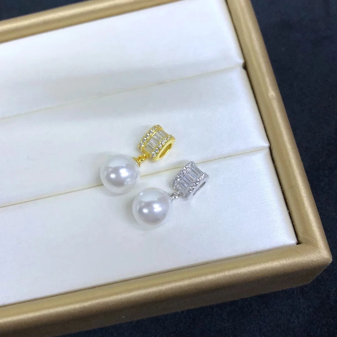 P1538 9-10mm DIY Natural  Freshwater Pearl Charm Pendant Necklace Accessory 925 Sterling Silver Jewelry for Women Without Chain