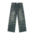 High Quality Men's Customized Low Waist Oversize Straight Leg Patchwork Stonewashed Light Medium Ripped Denim Jeans