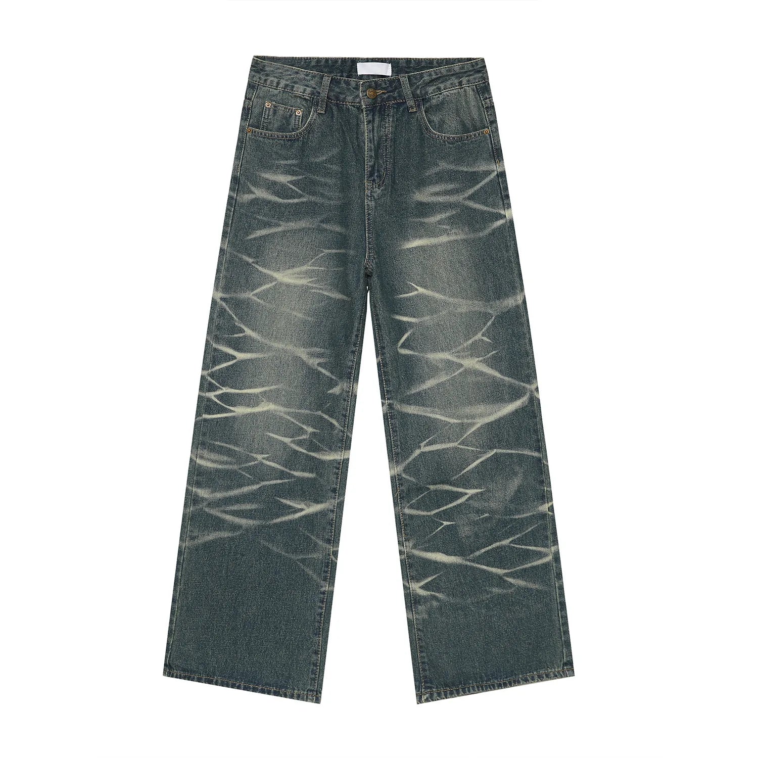 High Quality Men's Customized Low Waist Oversize Straight Leg Patchwork Stonewashed Light Medium Ripped Denim Jeans