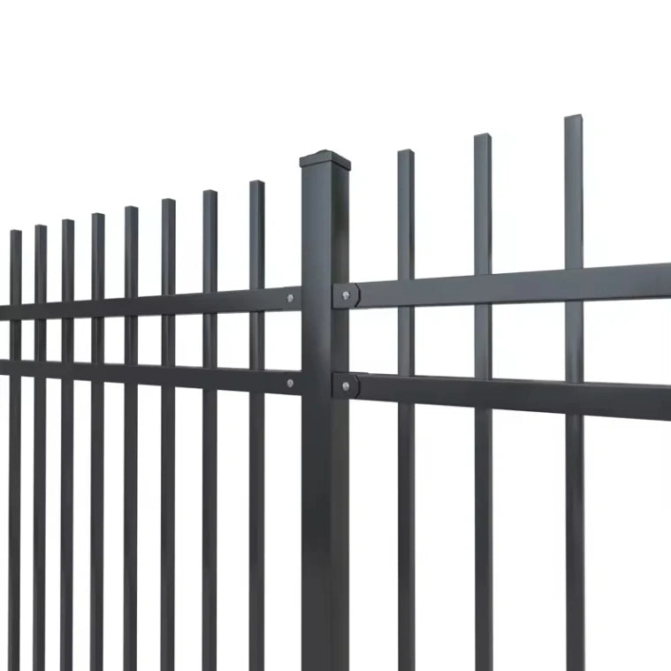 Huawo Black Tubular Metal Fence Easily Assembled Iron Spearhead Steel Panels for Home Farm Outdoor Trellis Villa America