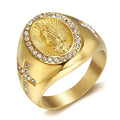 Factory Hip Hop Punk Ring Religious Accessories Hypoallergenic Stainless Steel Diamond Ring Unique Virgin Mary Ring to My Son