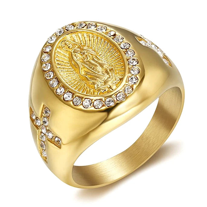 Factory Hip Hop Punk Ring Religious Accessories Hypoallergenic Stainless Steel Diamond Ring Unique Virgin Mary Ring to My Son