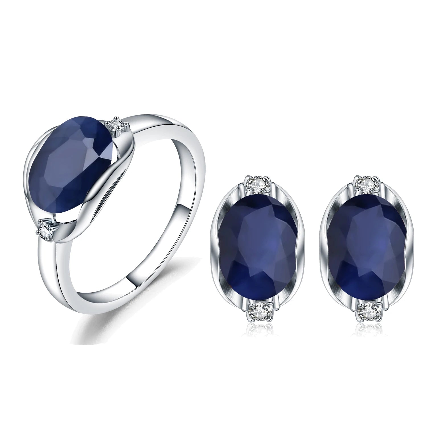 A2053 Abiding Fine Jewelry Diffusion Sapphire Gemstone Solitaire 925 Sterling Silver Blue Color Stone Jewelry Set for Women