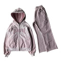 Unisex 100% Cotton Retro Distressed Hoodie Cardigan Set Three Dimensional Lamination Design Custom Logo Men's Sweatshirt Sets