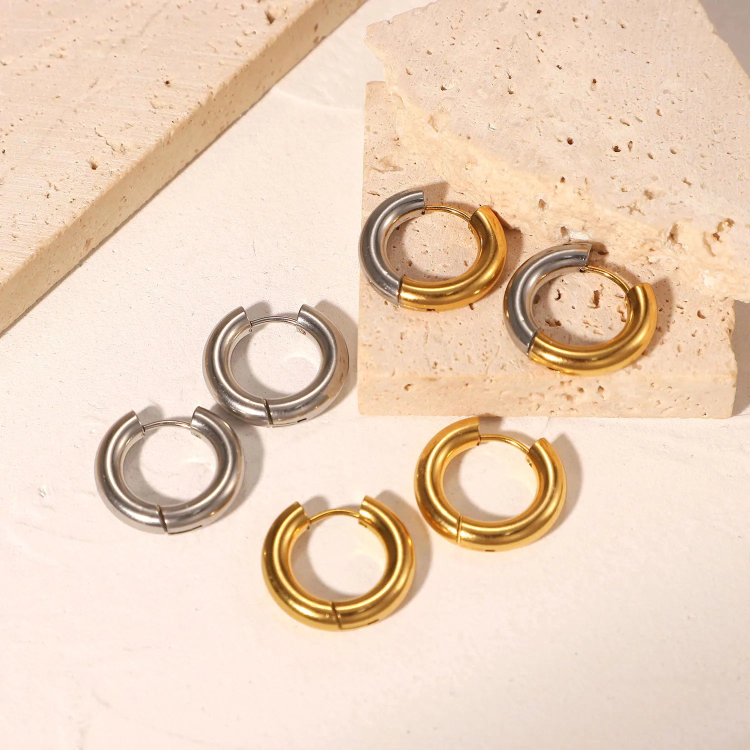 Style 12mm 18K PVD Gold Plated Hoop Earring Geometric Stainless Steel Circle Hoop Earrings for Women