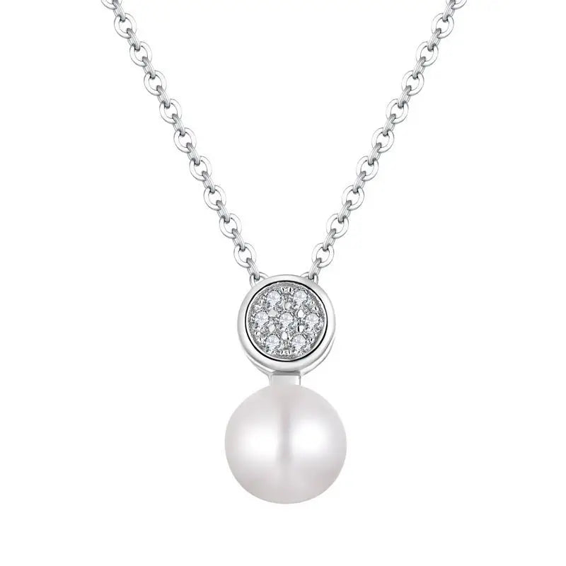 Free Shipping Stylish 925 Sterling Silver Freshwater Pearl Pendant Necklace Women's Statement Jewelry with Water Drop Charm