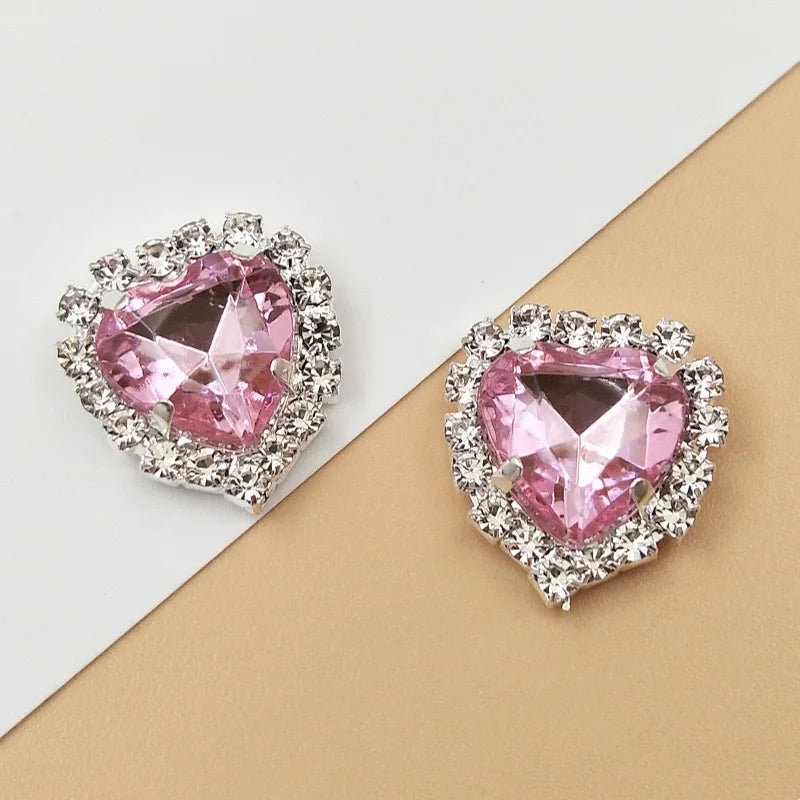Heart Shaped Flat Back Rhinestone Button Heart Shaped Ornament Wedding Wear Rhinestone Craft Jewelry Gift