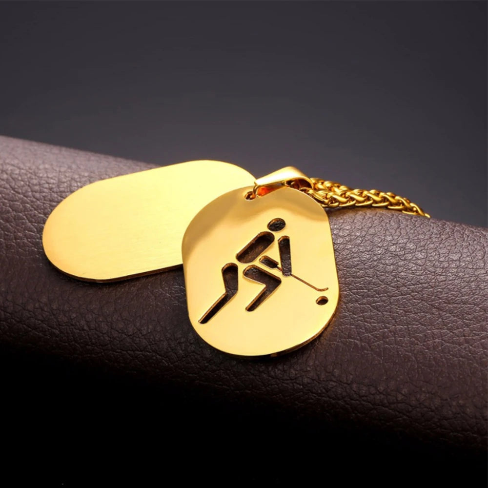 Men's Sports Jewelry Stainless Steel Pendant Jewelry New Charm Tags Necklace Gold Hockey Necklace MegaBDM
