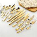 High-end Hotel Wedding Cutlery Talheres Elegant Flatware Set Mirror Polished Cutlery Set Golden Spoon