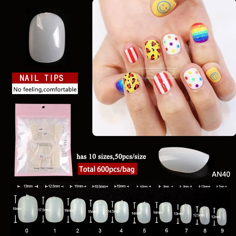 TSZS Children False Nails Natural Acrylic Tips for Kids Little Girls Short Full Cover Artificial Fingernail MegaBDM