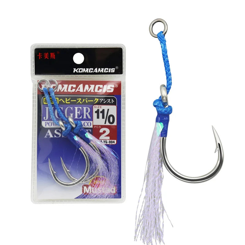 High Carbon Steel 1/0 3/0 5/0 7/0 9/0 11/0 Ring with Colorful Bright Silk  Assist Mustad Hook With Backstab Fishing Gear