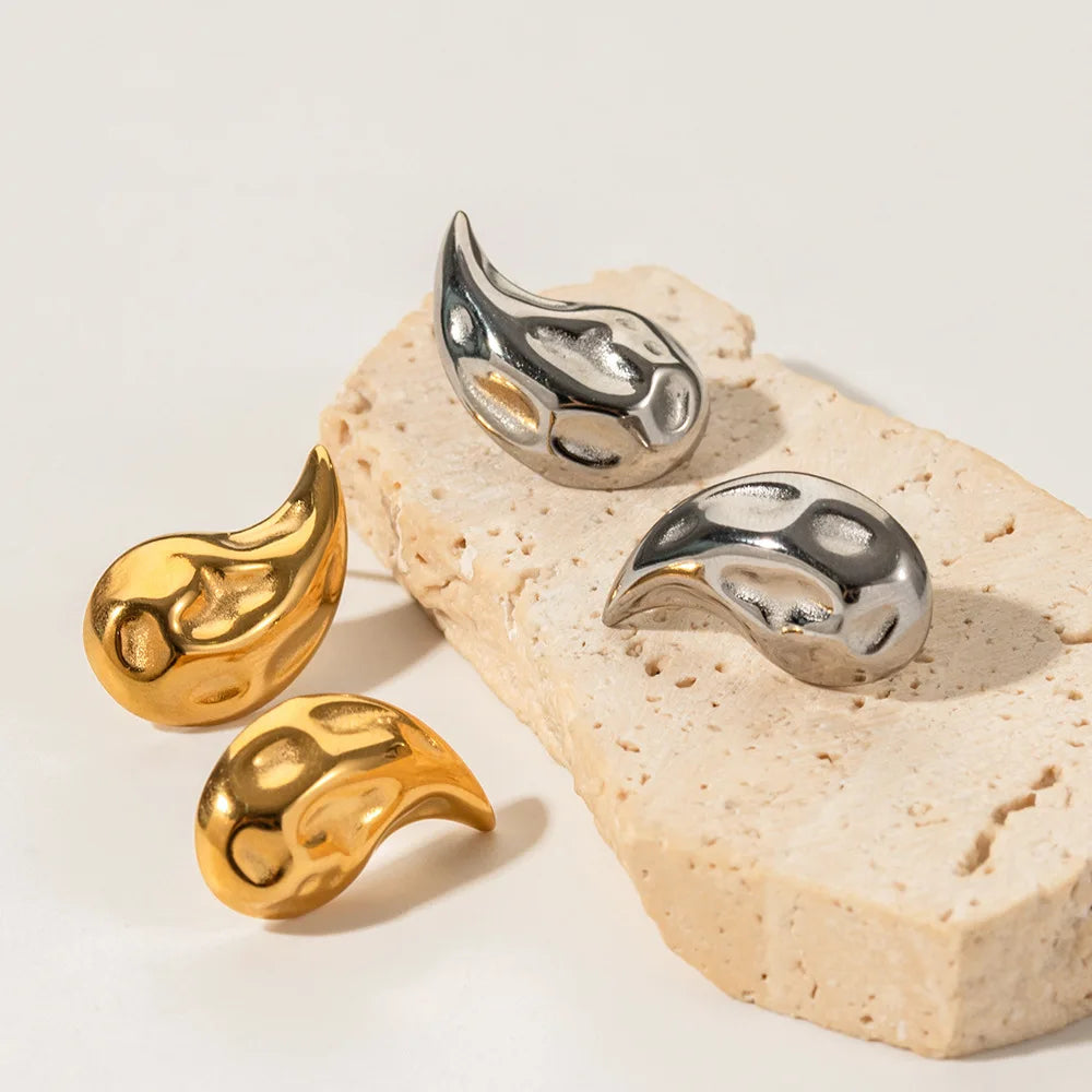New Arrival Trendy Stainless Steel with 18K Gold Plated Geometric Water Drop Shaped Stud Earrings for Women