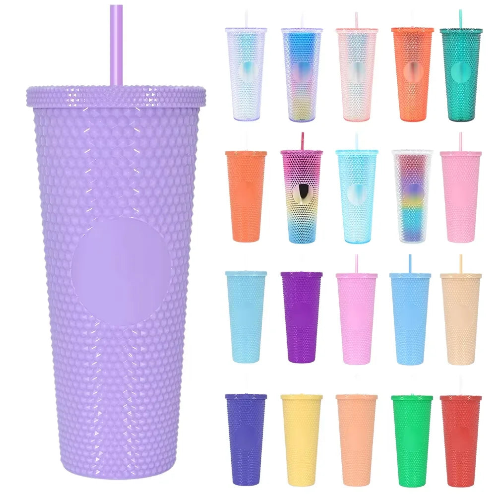 M78 Wholesale Travel Durian Tumbler Cold Coffee Mug 24OZ Reusable Plastic Studded Diamond Tumbler with Straw and Lid