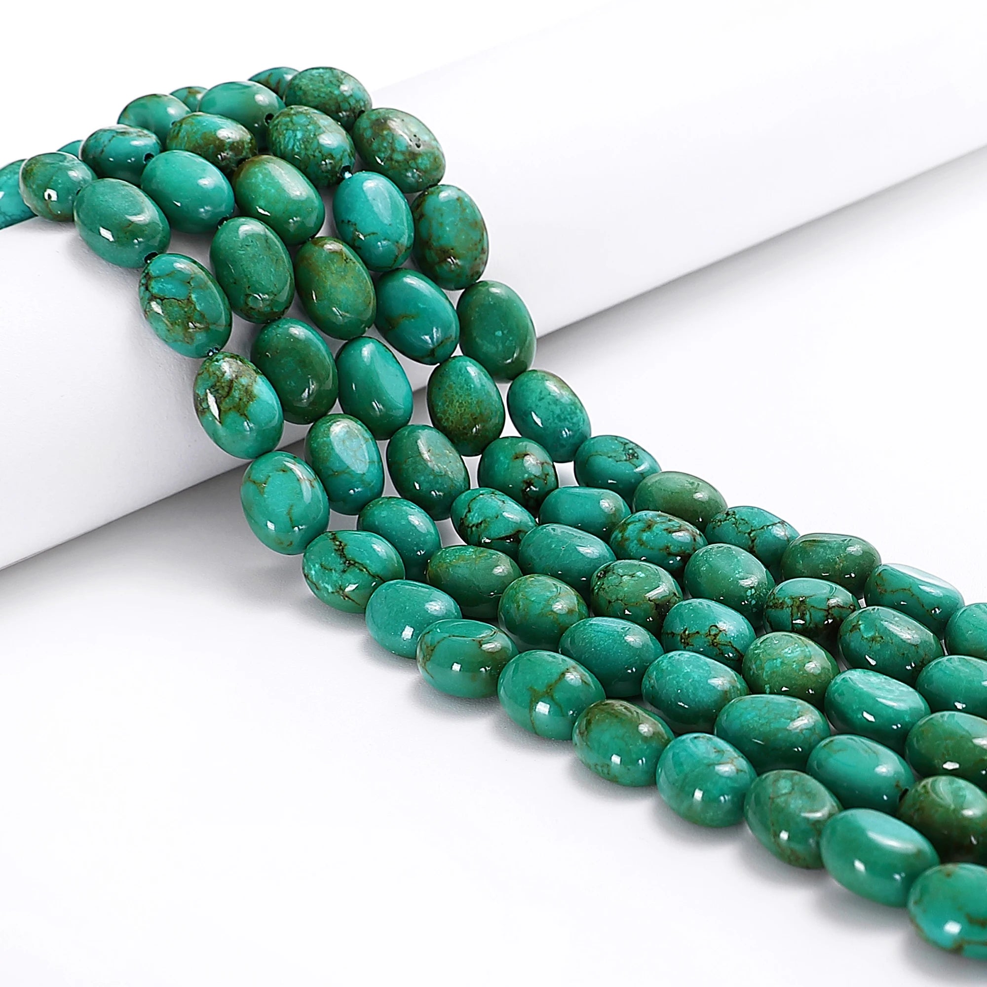 Perle Turquoise 10x13mm 13x16mm Dark Blue Green Turquoise Bead Strands Smooth Full Oval Shaped Stone Beads for Jewelry Making