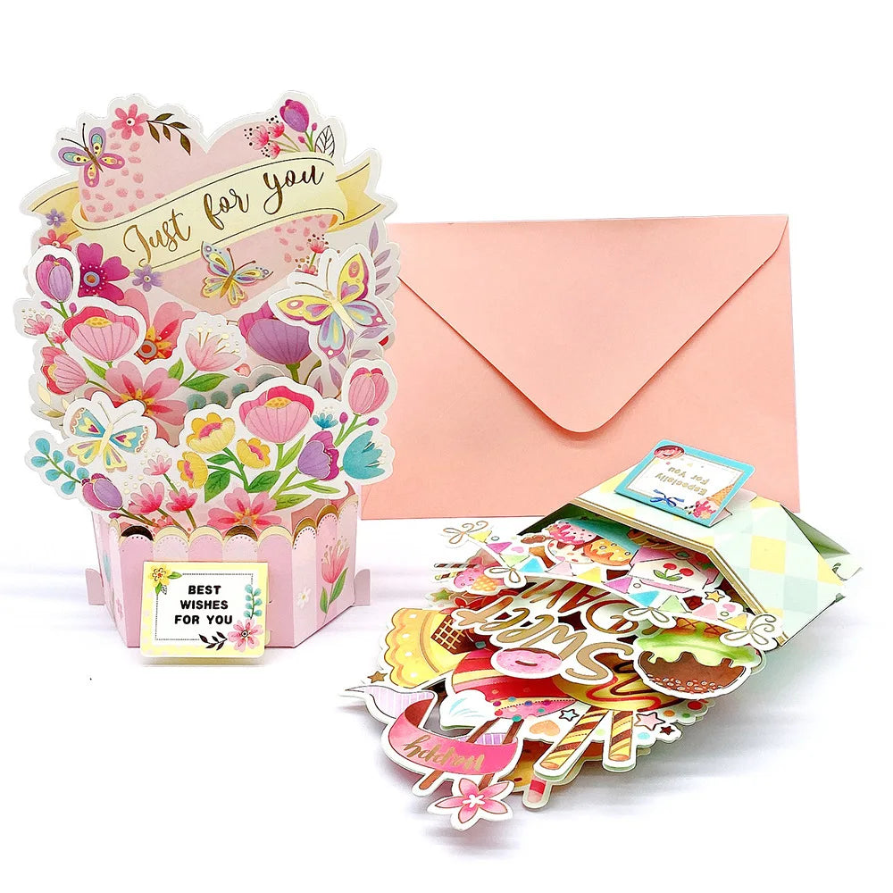 New Style Creative Three-Dimensional Greeting Card Butterflies and Flowers Paper Pop up Spring Card Wholesale