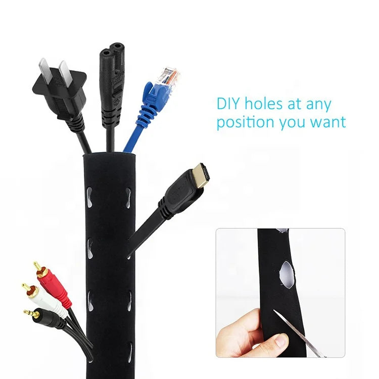 Cable Management Sleeve Cuttable Neoprene Cord Organizer System Flexible Cable Wrap Cover Wire Hider for Desk TV Computer Office