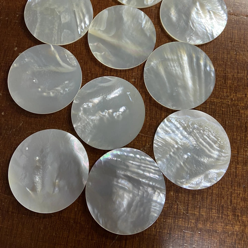 HQ GEMS 30mm/40mm/50mm Double Flat Shell Natural White Celluloid Mother of Pearl 2mm Round Sheet Price