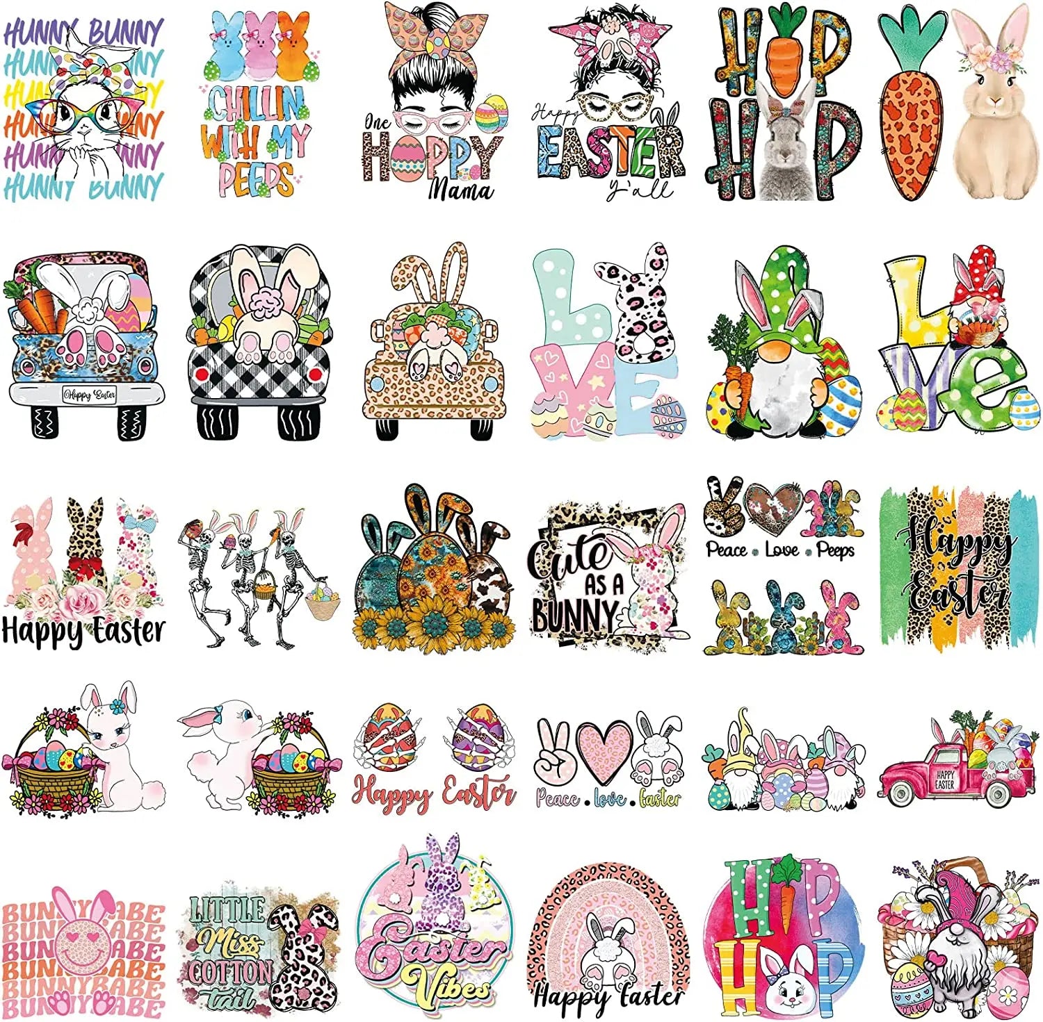 Easter Heat Transfer Vinyl Stickers Rabbit Pattern Cute Rabbit Design Anime Heat Transfer Stickers