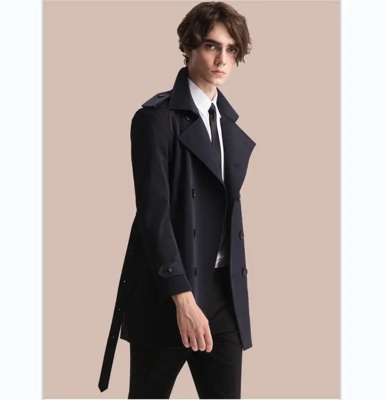 New Spring and Autumn British Men's Trench Coat  Mid-length Double-breasted Slim Men's Jacket Fashion Casual