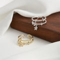 For SR333 Korean Vintage 14k Gold Plated Inlaid Zircon Shining Star Moon Layers Adjustable Wedding Party Ring