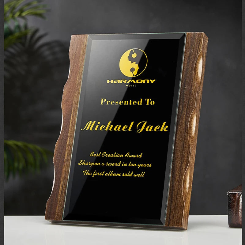 Wooden Crystal Company Brand Aithorization Certificate Business Brand Authorize Annual Trophy Award Plaque Custom