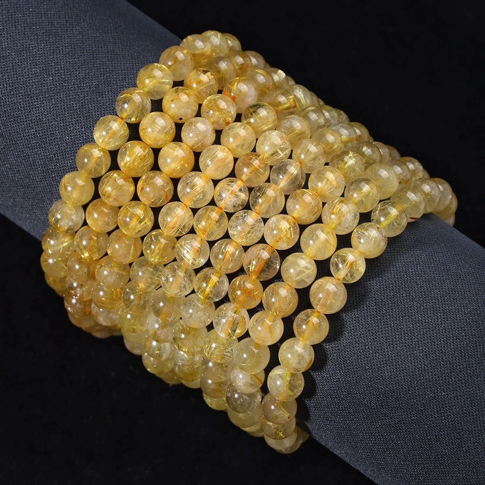 Wholesale 22 Inches A+ Natural Golden Rutilated Quartz Crystal Beads for Jewelry Making DIY