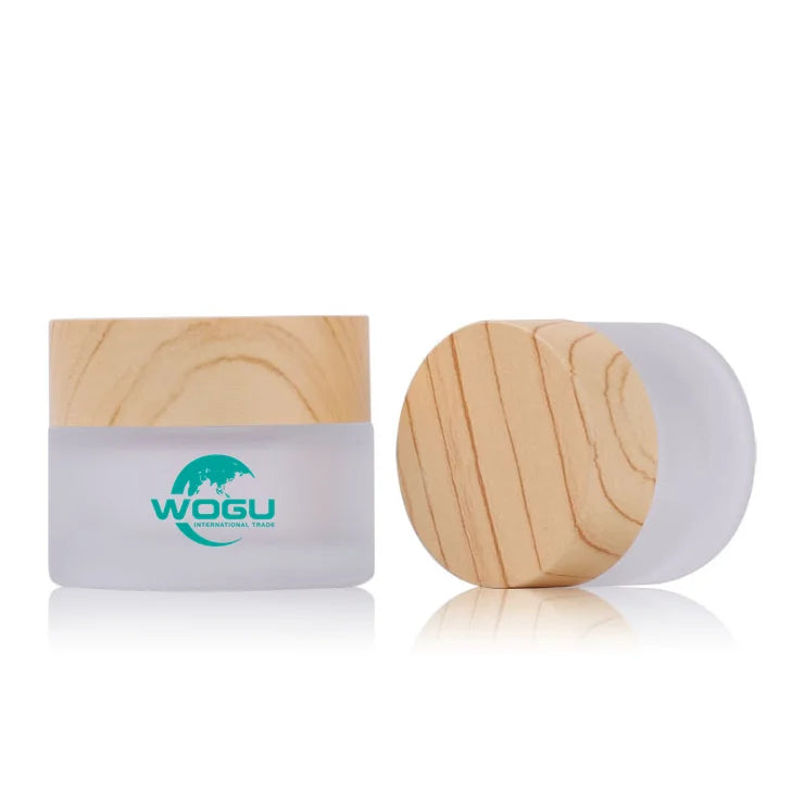 10ml 20ml 30ml 50ml 100ml Wood Grain Plastic Cover Frosted Skincare Cream Glass Jar Cosmetic Packaging