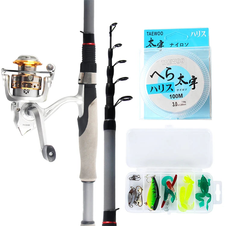 WEIHE 1.8M 2.1M  Carbon Telescopic Fishing Rod Combo Spinning Reel Fishing Set Bag Short Travel Stick