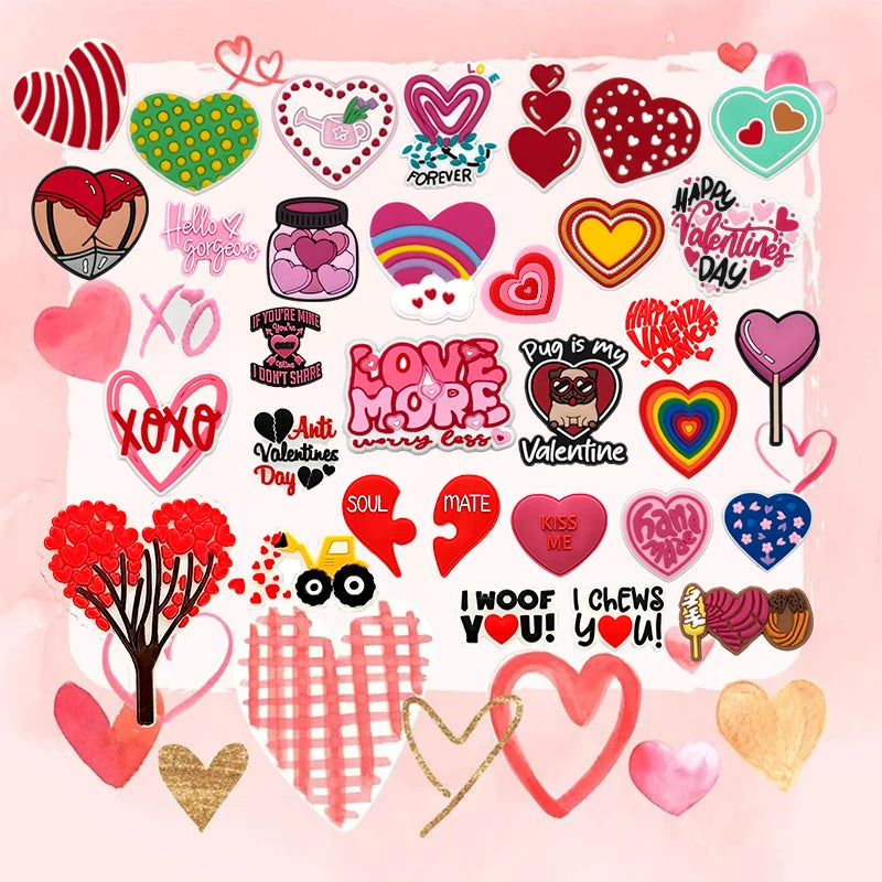 Popular Valentine's Day Collection Shoe Charms Kawaii Sweet Sweety Love Kiss Heart Series Shoe Decorations