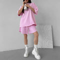 Custom Summer Casual Streetwear Two Piece Set Women Clothing Plus Size Women's Cotton Loose Oversized T-shirt Shorts 2 Piece Set
