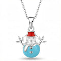 925 Sterling Silver Christmas Snowman Pendant Necklace Rhodium Plated Red and Blue Enamel Festive Winter Fine Jewelry for Kids