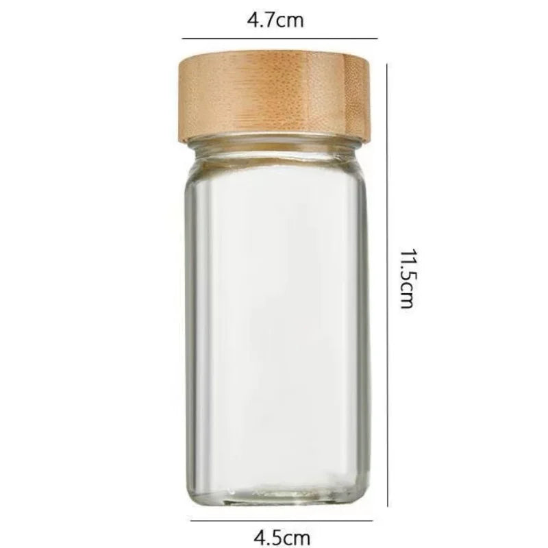 120ml Bamboo Wooden Lid Empty Square 24pcs Glass Spice Jars Bottles Set With Lid and White Label Sticker