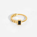Dainty 18K Gold Plated Asymmetric Chain Link Ring Jewelry Stainless Steel Minimalist Square Black Enamel Rings for Women YF2733