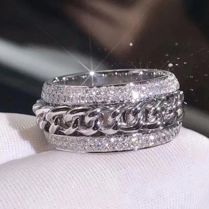 Huitan Silver Plated Party Band Rings for Women Three Layer Weave Promise Anillos Fashion Luxury Eternity Ring