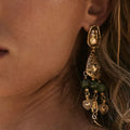2025 New Arrival Summer Western Vintage Style Irregular Love tassel Earrings Green Turquoise Stone Vintage Gold Pendant Earrings