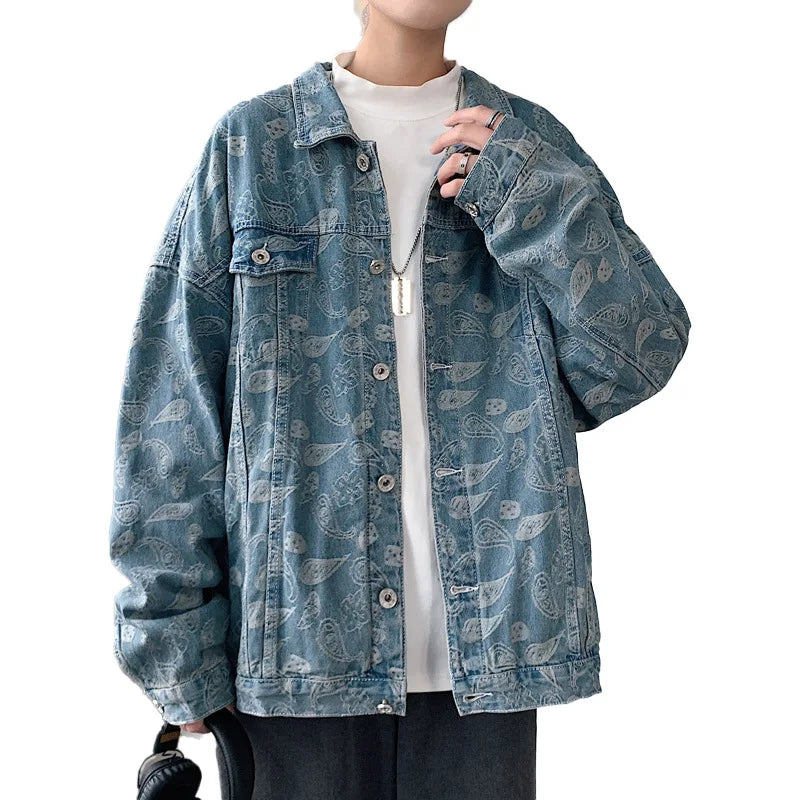 New Arrival Men's Jeans Jacket for Men Japanese Cashew Flower Port Wind Printing Loose Casual Jacket for Men