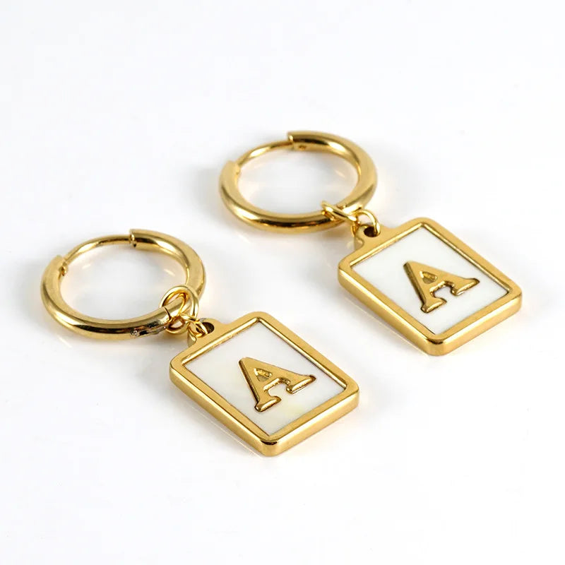 Qiuhan Square Fashion Simple 18K Stainless Steel Shell Letter Earrings