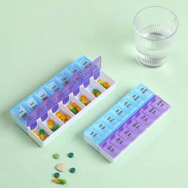 NBBLUESKY Weekly Pill Box 14 Compartment Tablet Organiser Medicine Storage Dispenser 7 Day