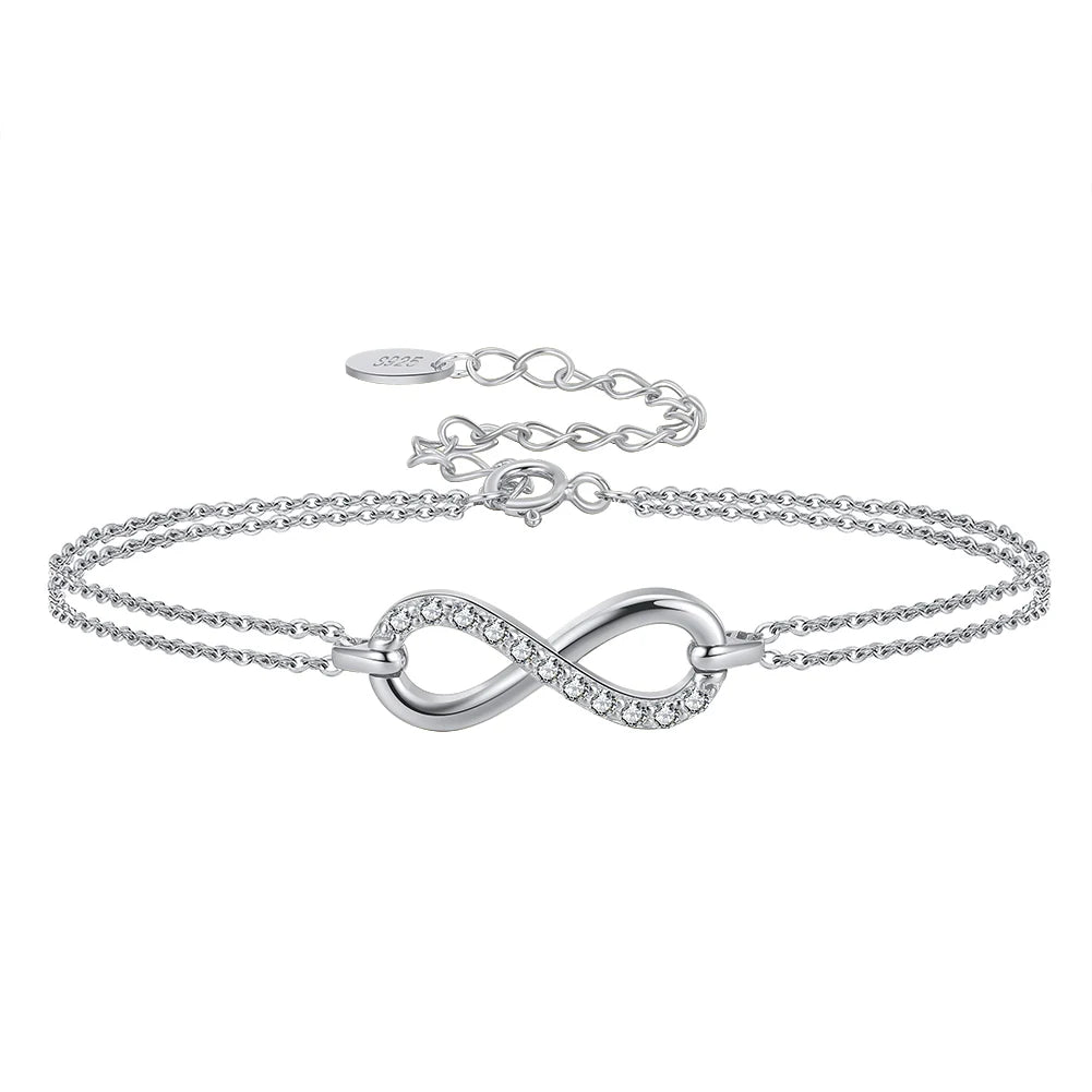 BSB136 RINNTIN Womens 925 Sterling Silver Infinity Endless Love Symbol Charm Adjustable Bracelet for Wife Women Girls Mom
