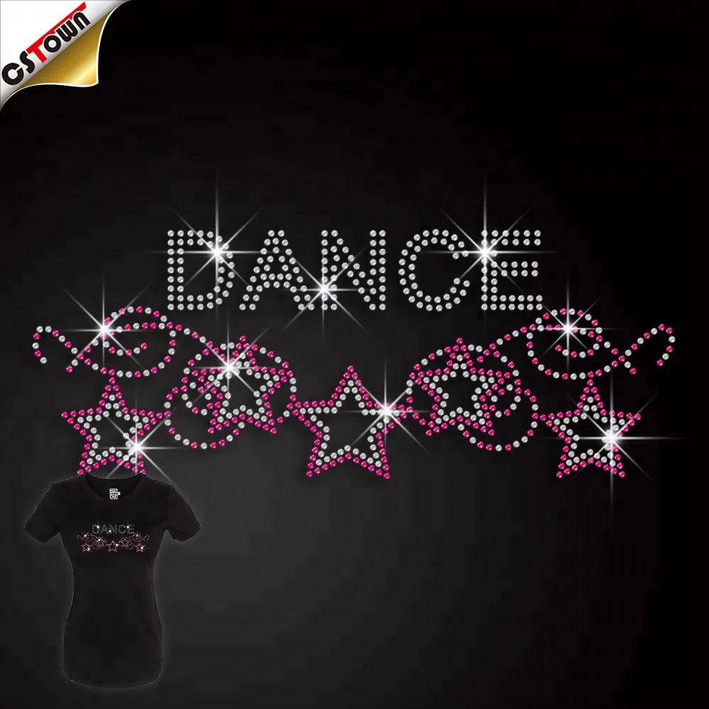 Hot Sales Rhinestone Print Heat Transfer I Love Dance Rhinestone Transfer