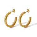 Solid Stainless Steel 18K PVD Plated Geometric Trendy Twisted Rope Wheat Hoop Earrings for Women's Daily Wear