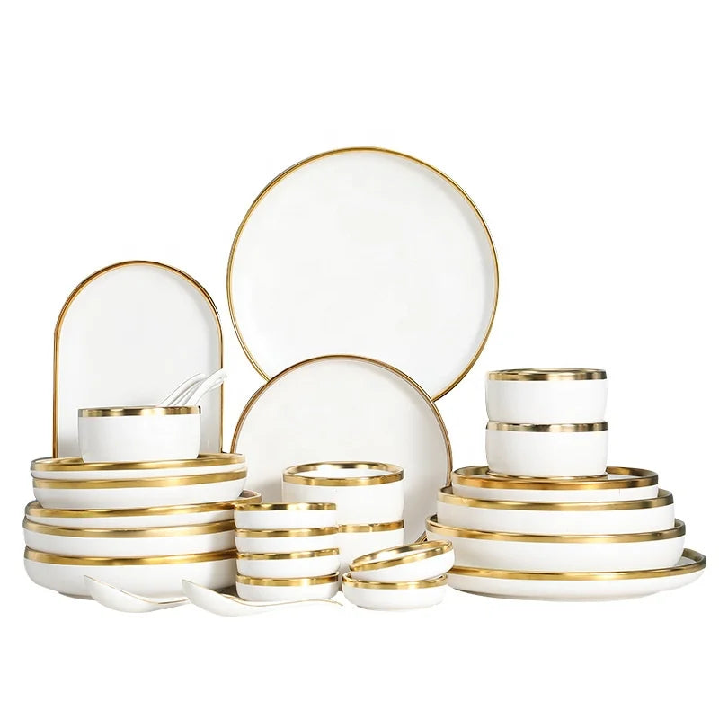 Nordic Style Ceramic Dishes Gold Peacock White Plate Sushi Plate Western Dishes Spoon Set